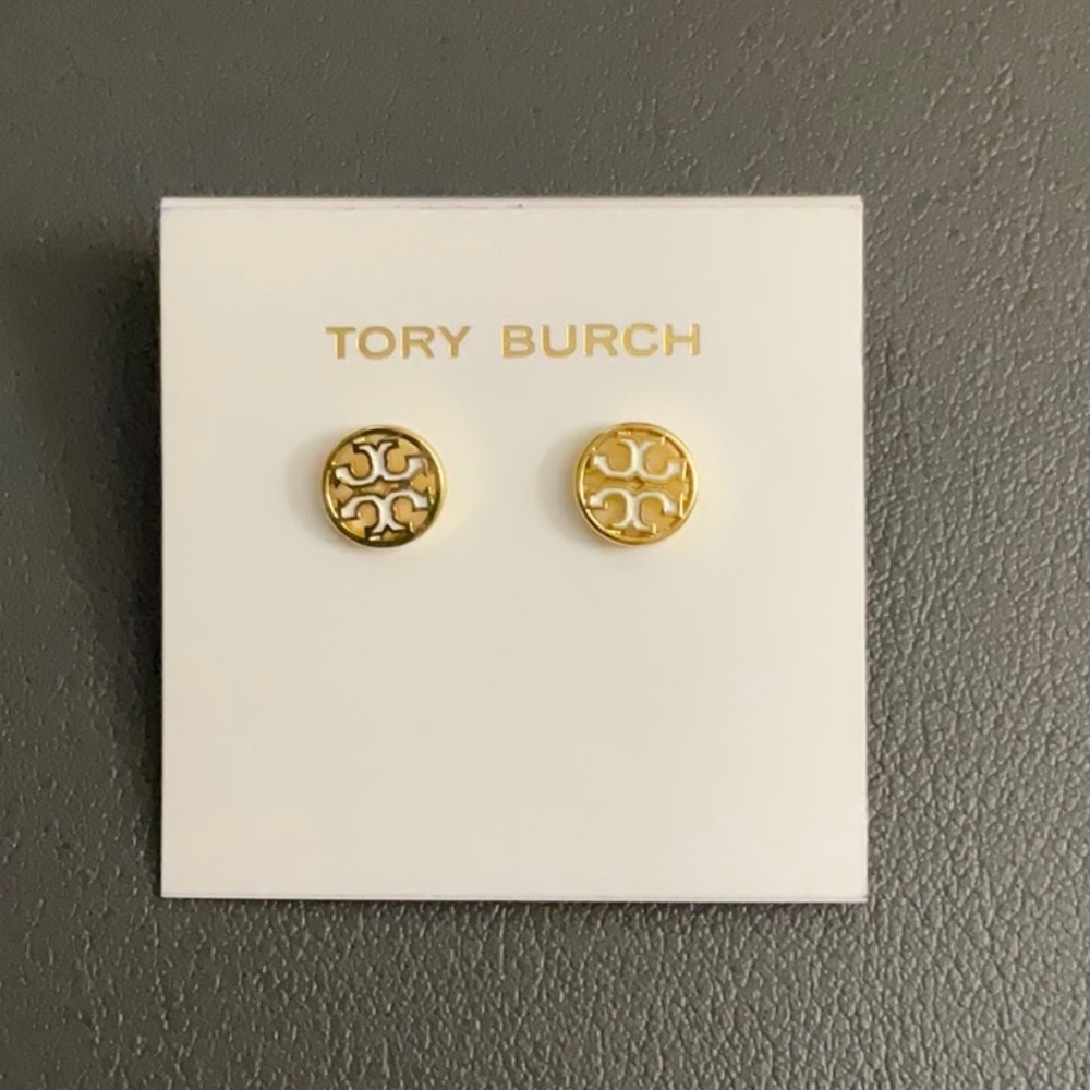 Tory Burch Stud Earrings - White and Gold NWOT